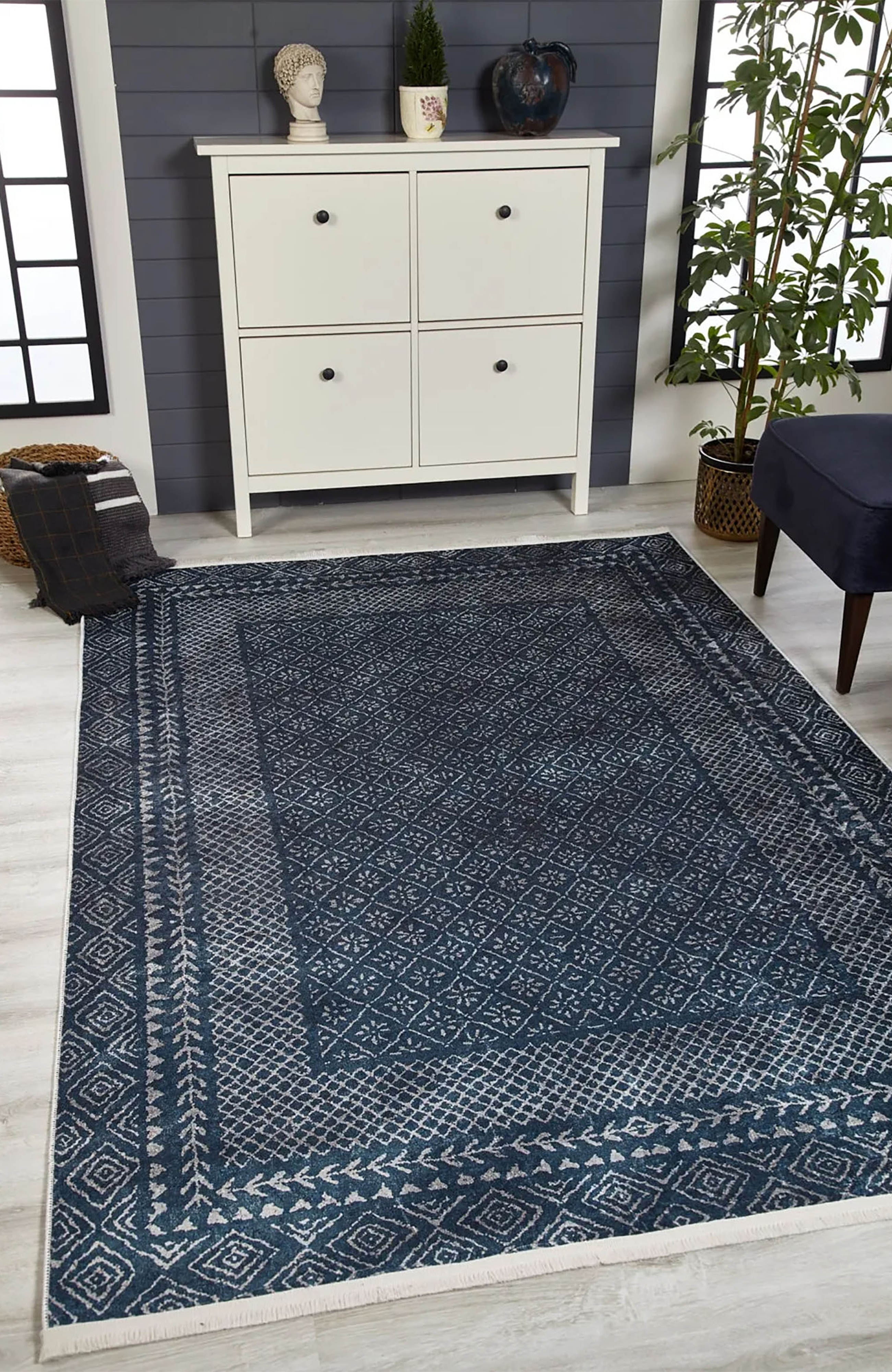 Sky Turkish Oushak Navy Blue Rug