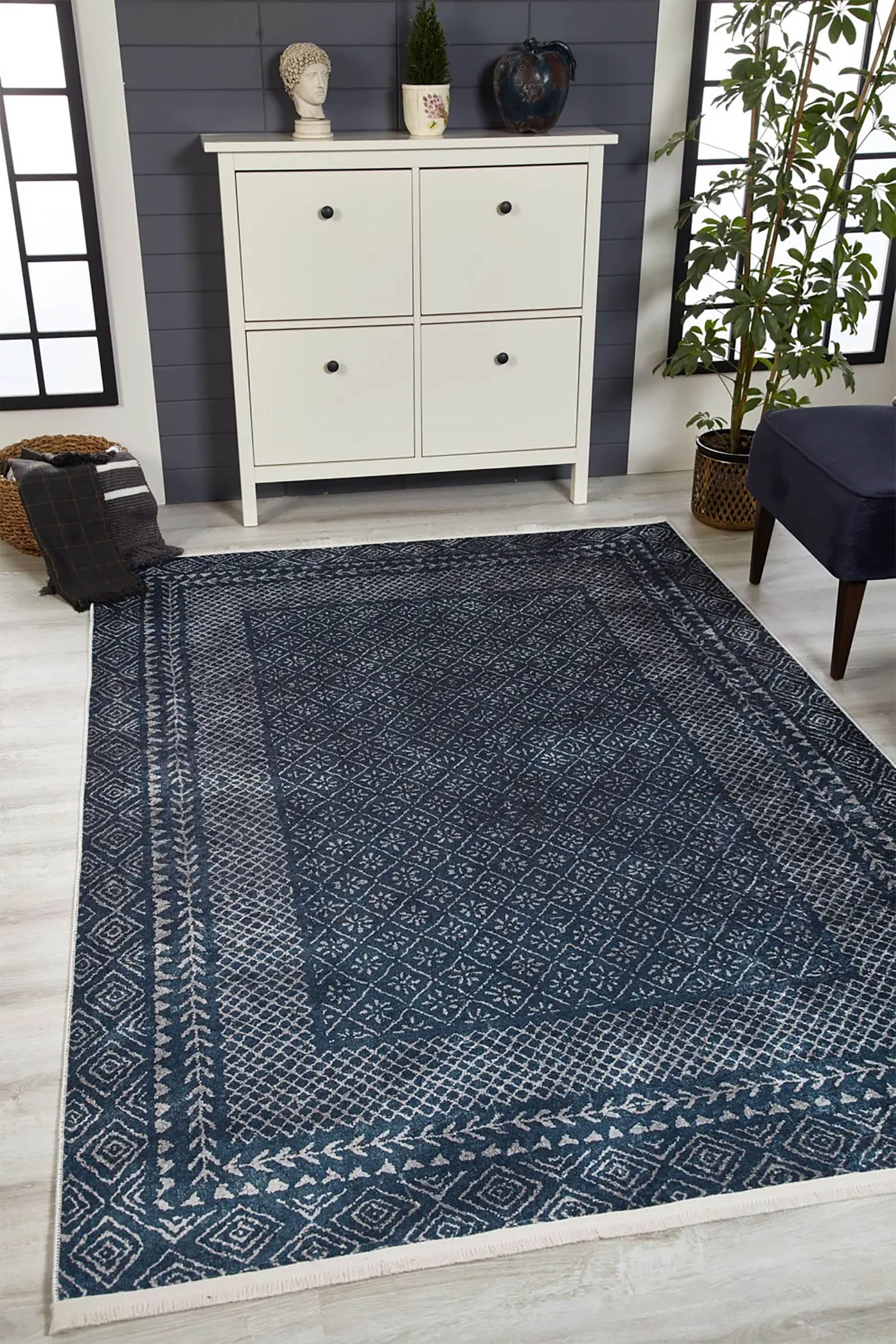 Sky Turkish Oushak Navy Blue Rug