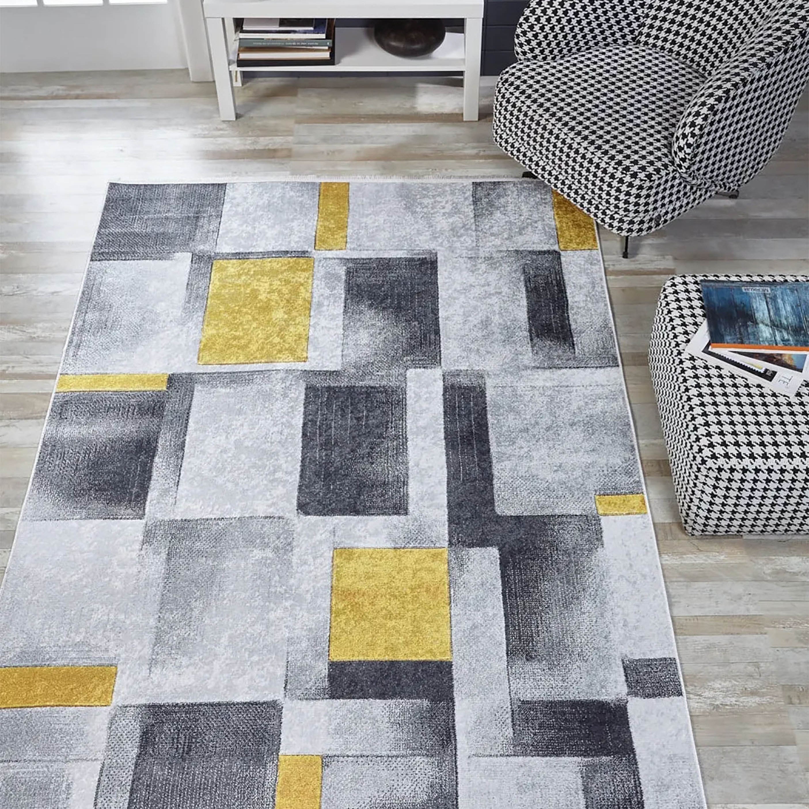 Emmie Turkish Gray Yellow Contemporary Geometric Rug