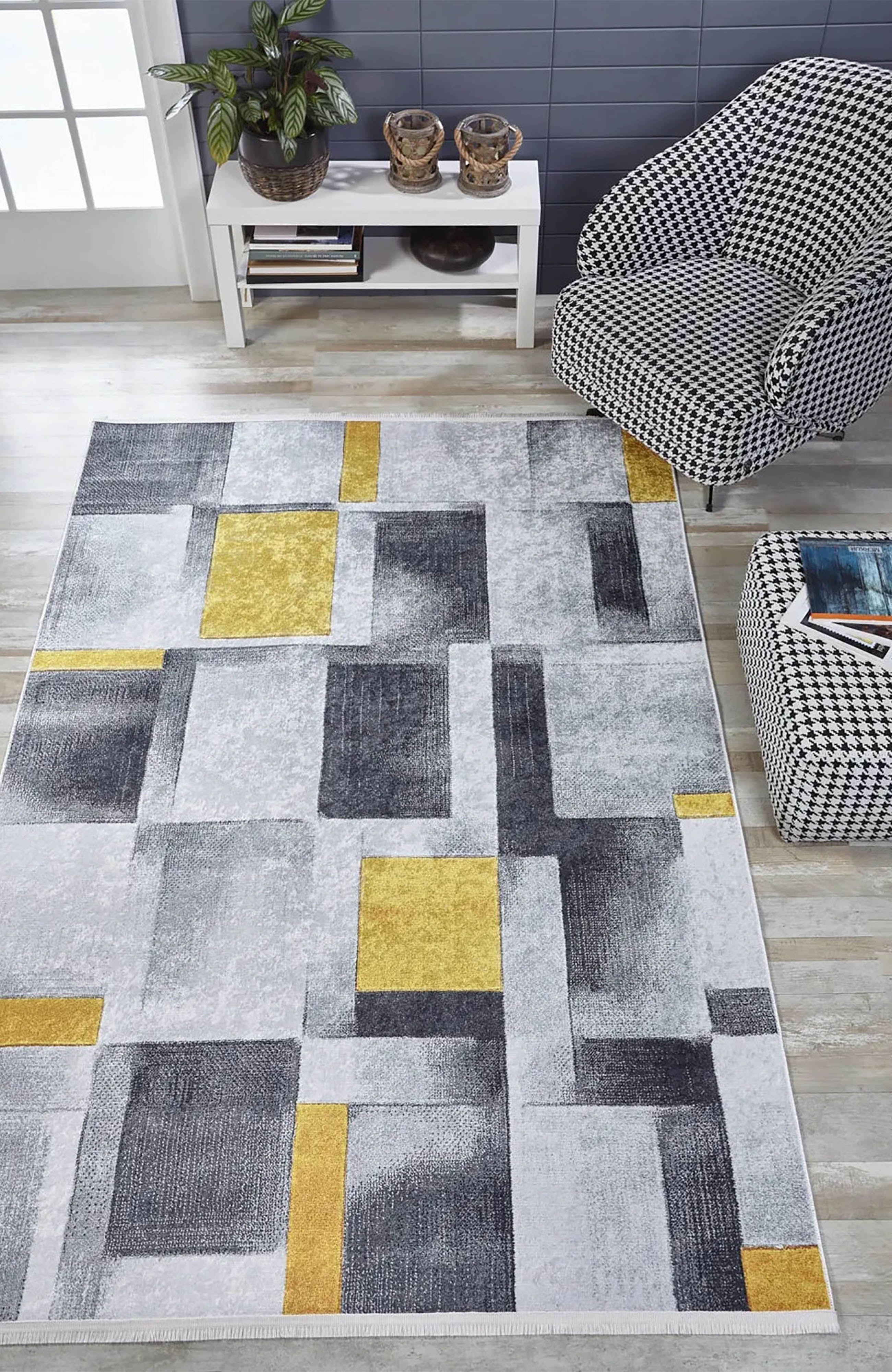 Emmie Turkish Gray Yellow Contemporary Geometric Rug