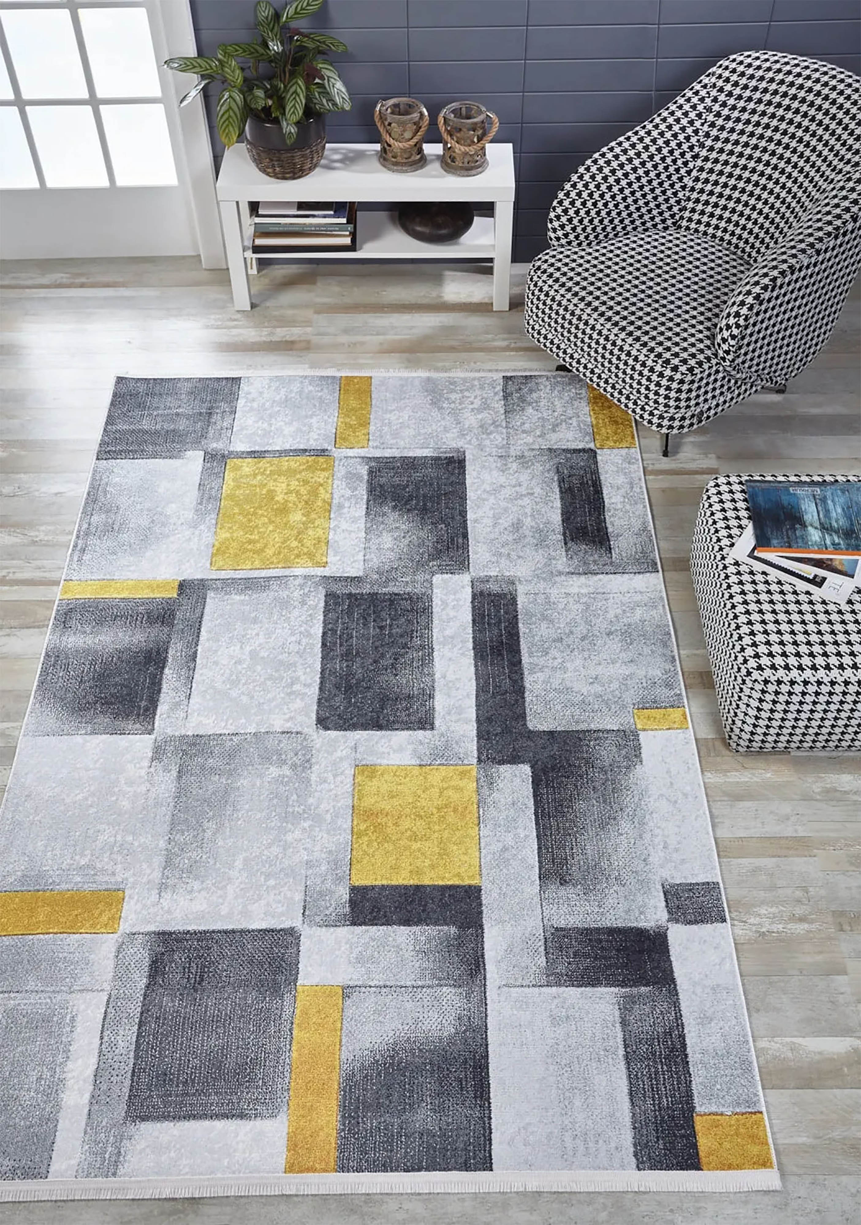 Emmie Turkish Gray Yellow Contemporary Geometric Rug