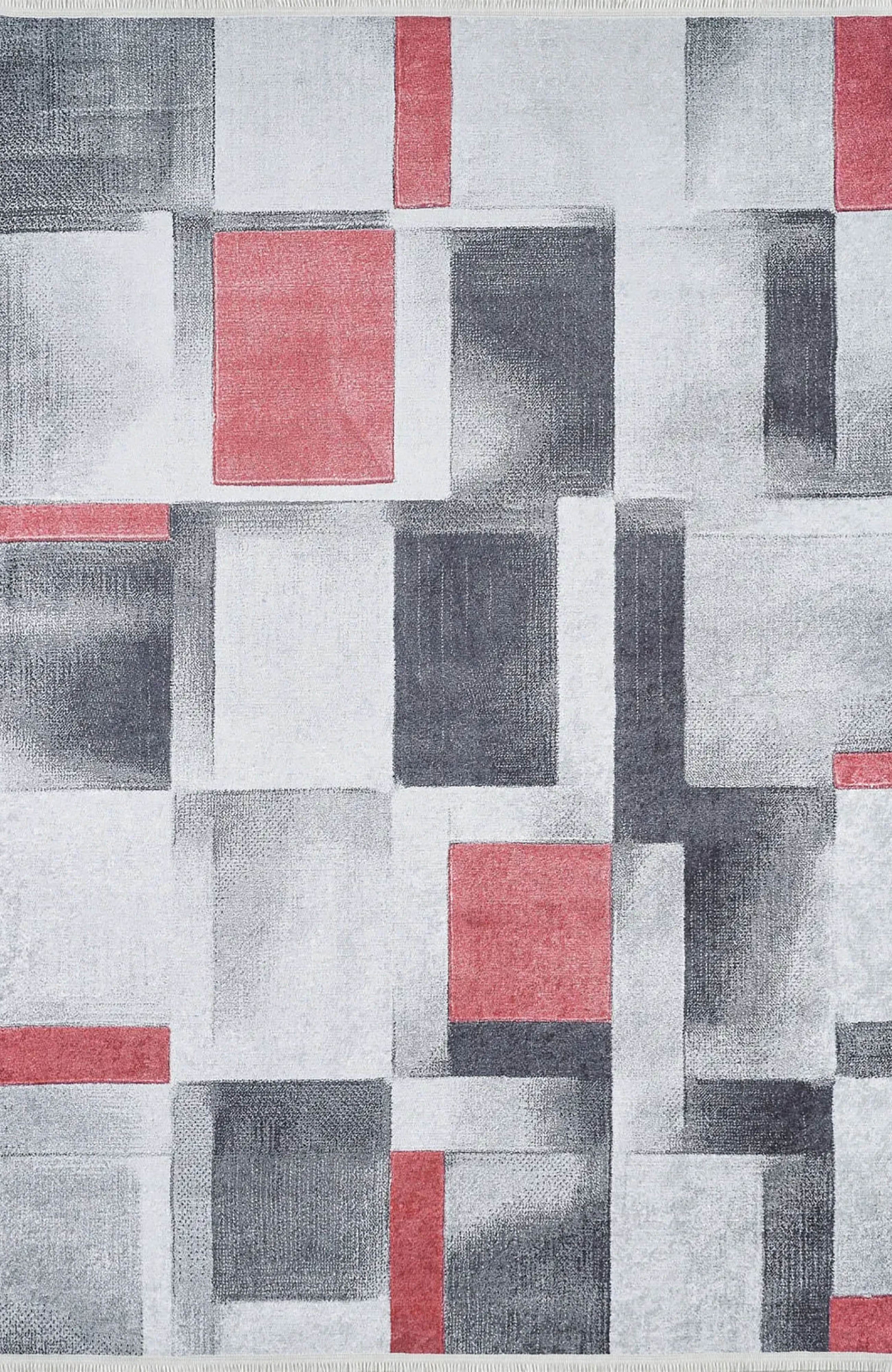 Kylee Turkish Gray Red Modern Geometric Rug