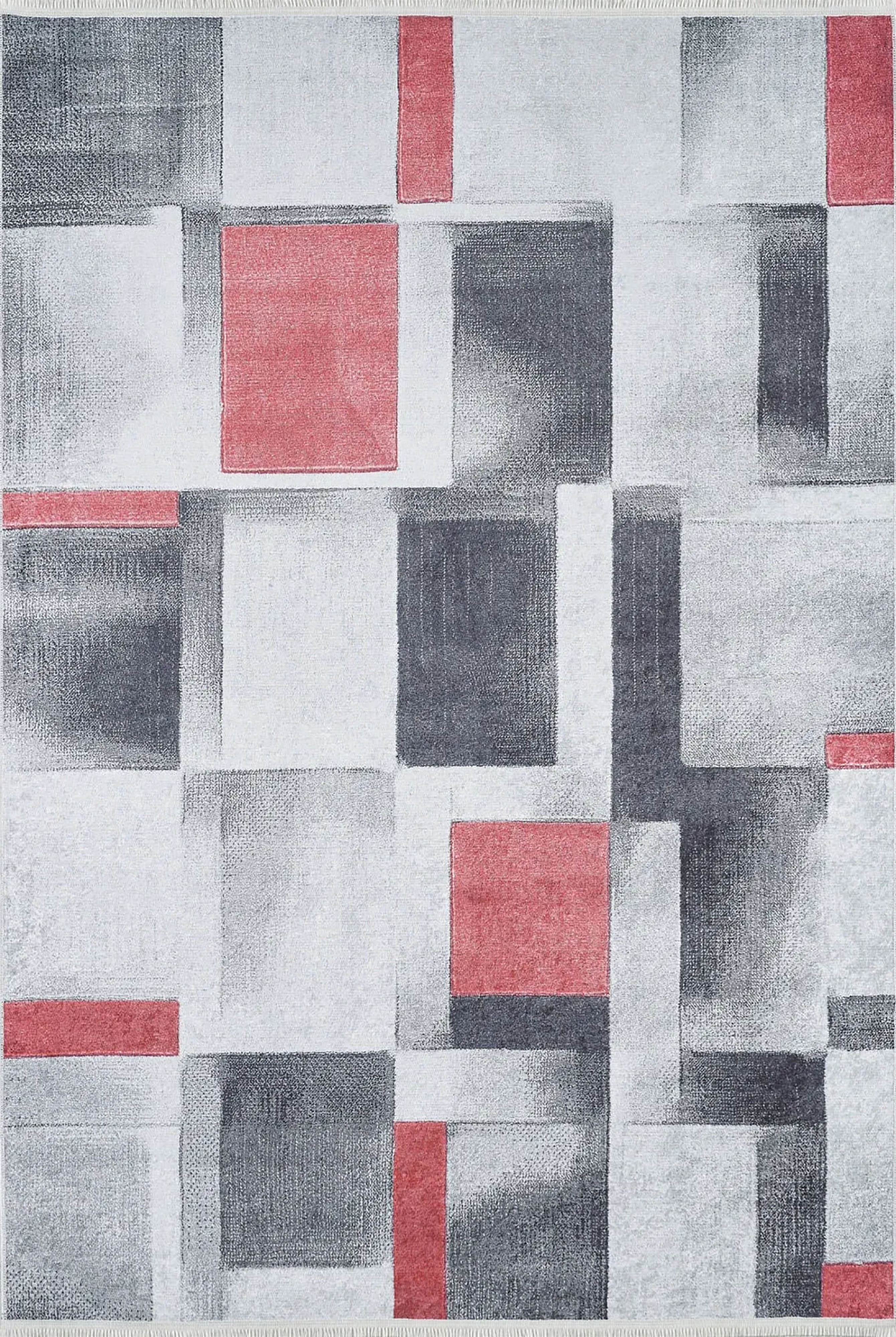 Kylee Turkish Gray Red Modern Geometric Rug