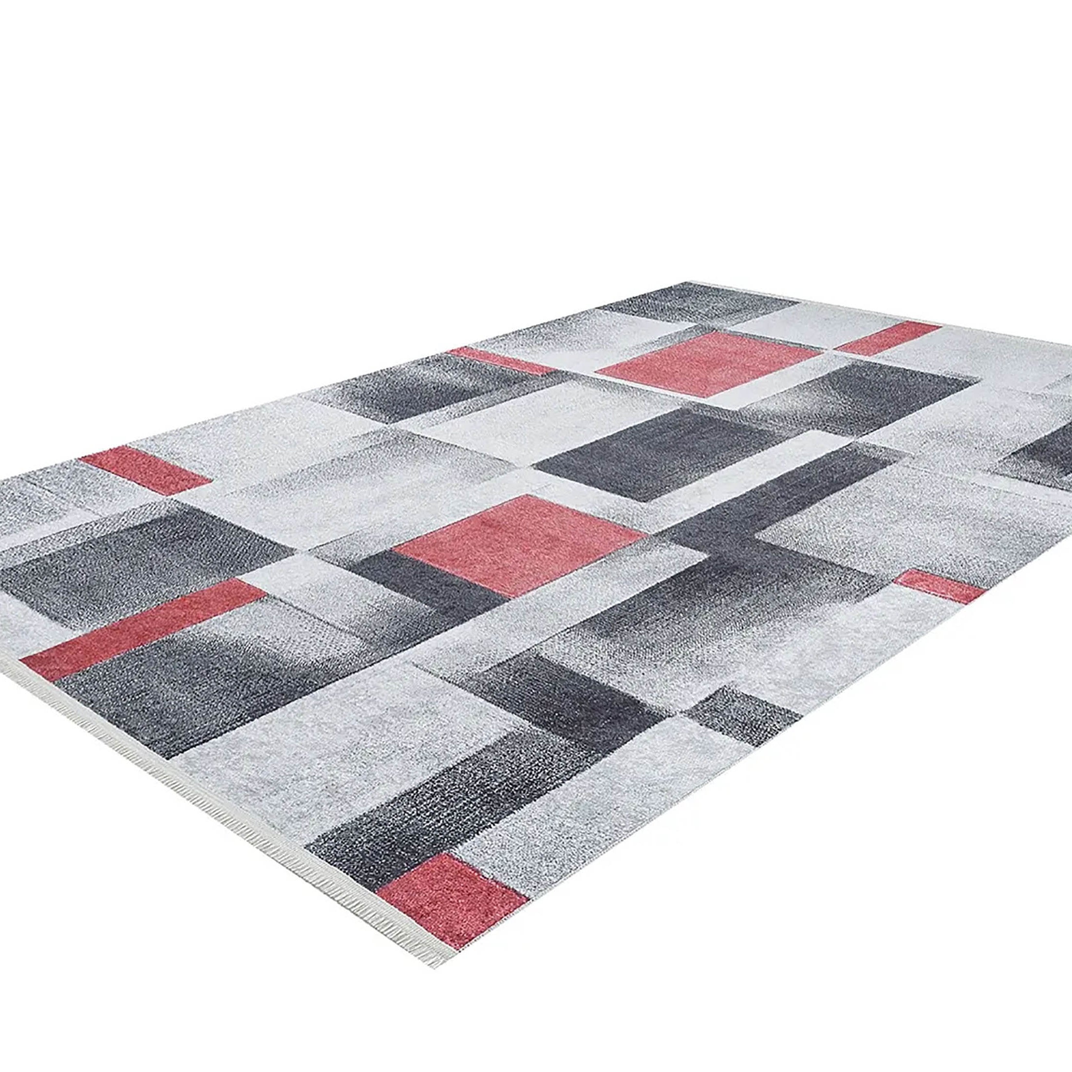 Kylee Turkish Gray Red Modern Geometric Rug