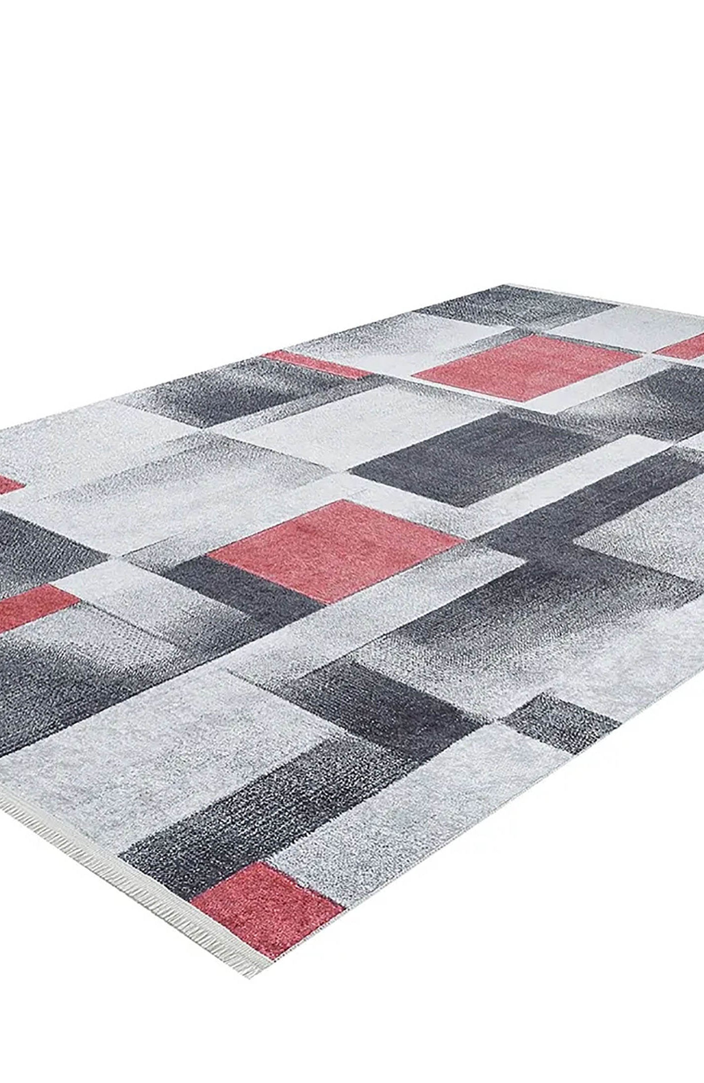 Kylee Turkish Gray Red Modern Geometric Rug