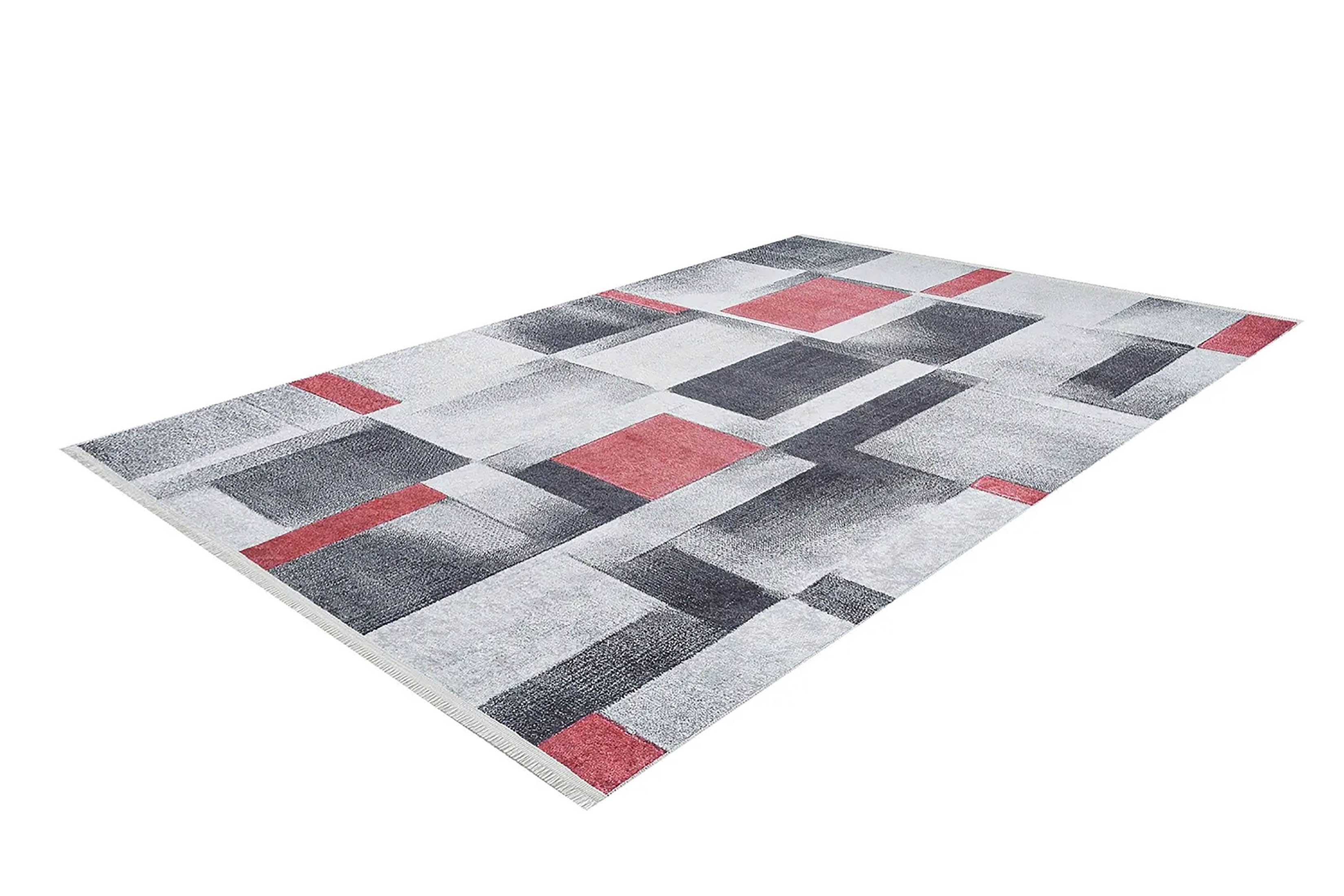 Kylee Turkish Gray Red Modern Geometric Rug