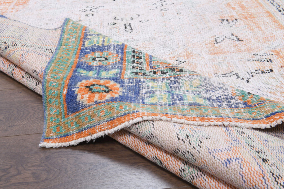 Antique Anatolian Distressed Neutral & Orange Area Rug