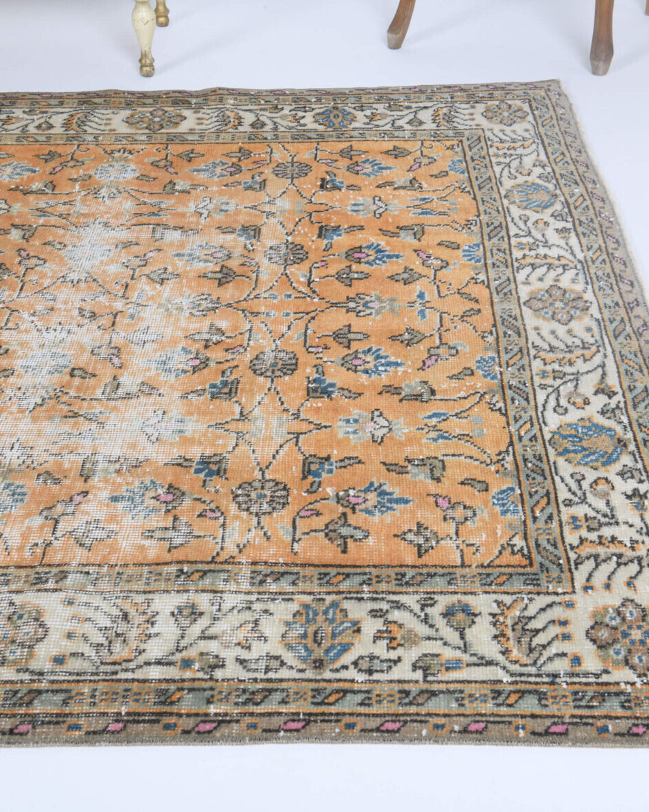 One-of-a-kind 1960s Anatolian distressed vintage area rug in wool, 5' x 8'4"