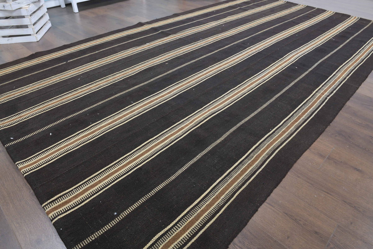 Black Striped Flatweave Carpet