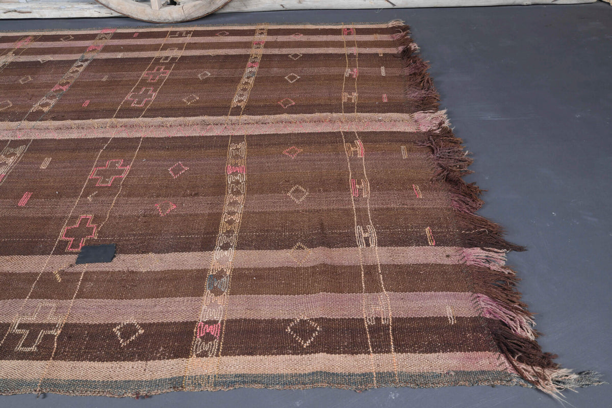 Serefsima kilim: 1960s handwoven flatweave Anatolian kilim with striped motifs