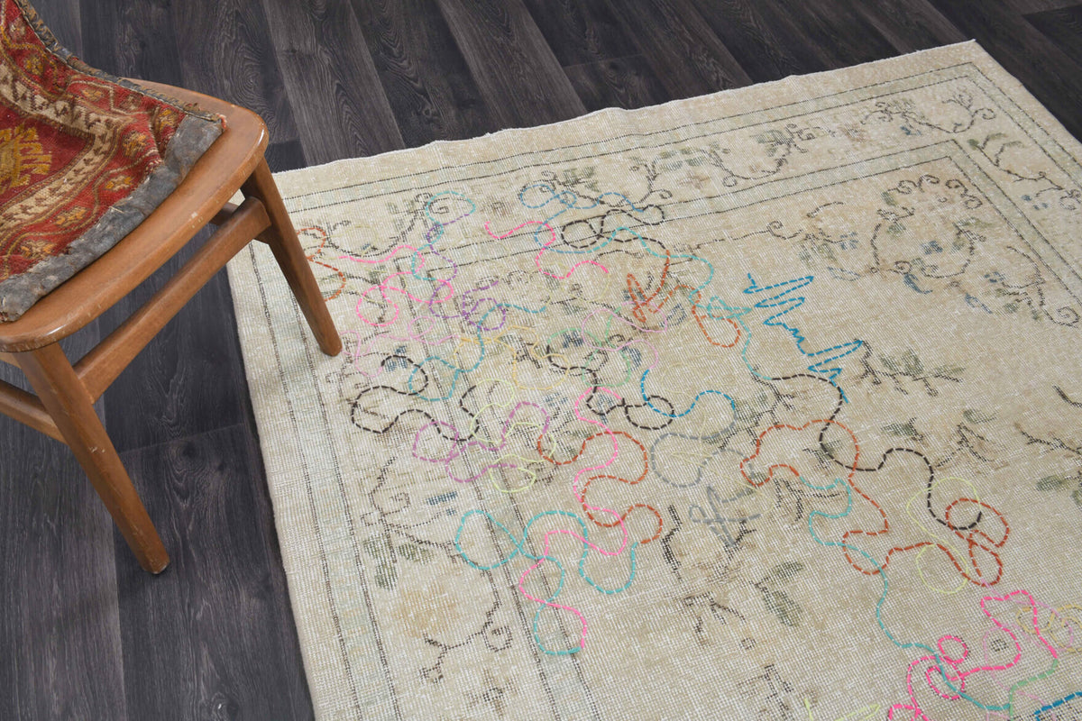 Handmade wool rug from Anatolia, Turkey – Custom Design Vintage Oushak Area Rug 5'11" x 10'1"