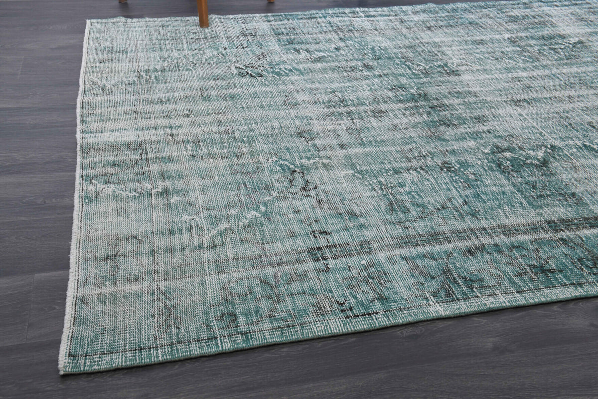 Distressed Vintage Green Oushak Rug
