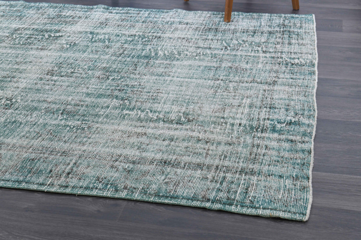Distressed Vintage Green Oushak Rug
