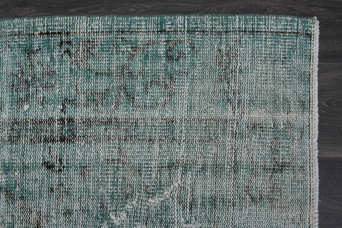 Distressed Vintage Green Oushak Rug
