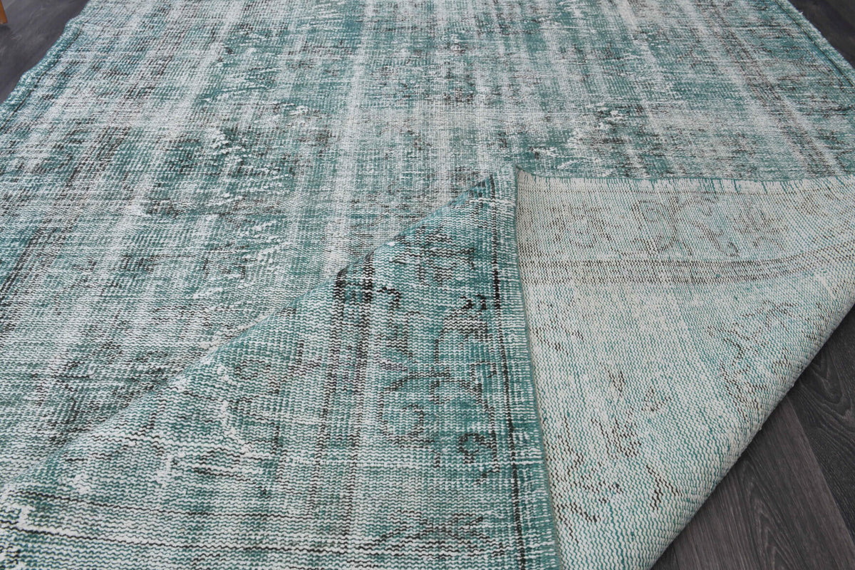 Distressed Vintage Green Oushak Rug