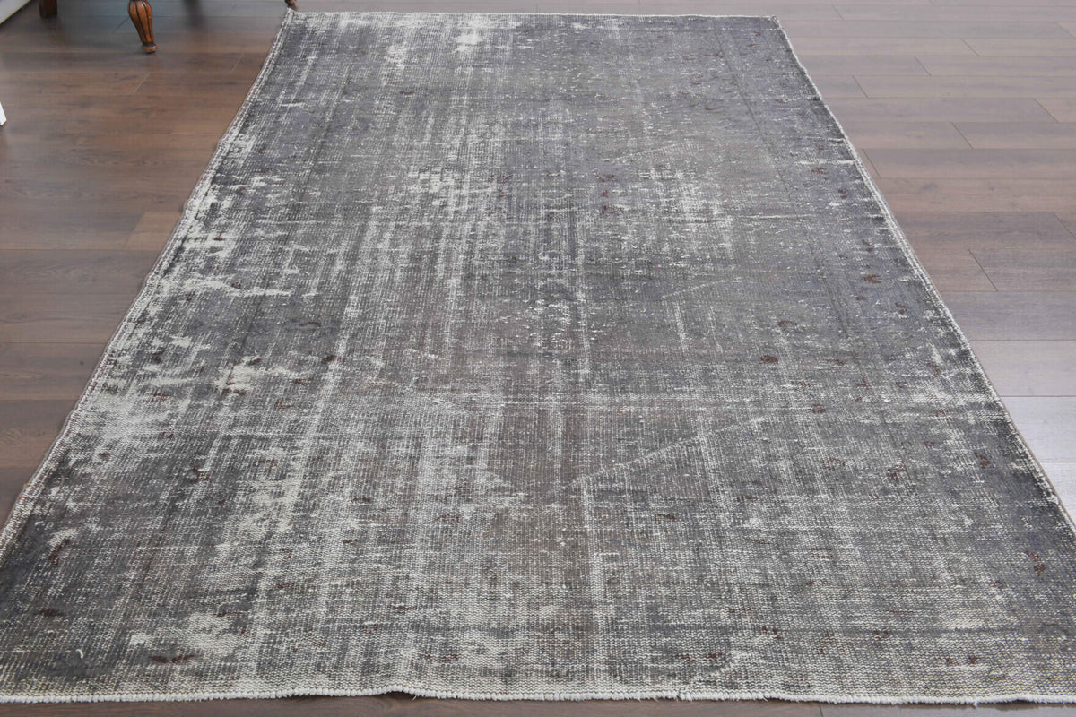 Solid Gray Vintage Area Anatolian Rug