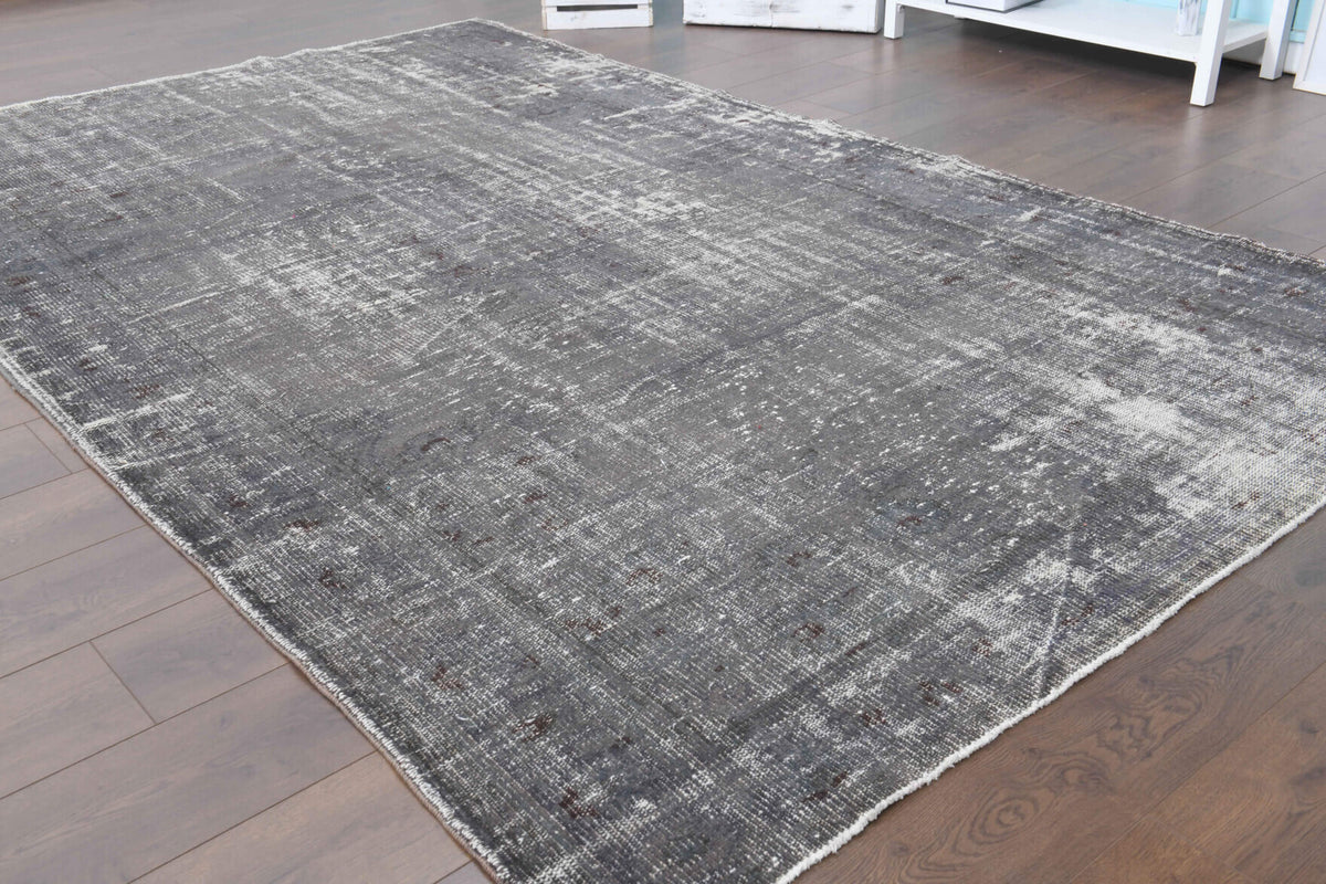 Solid Gray Vintage Area Anatolian Rug