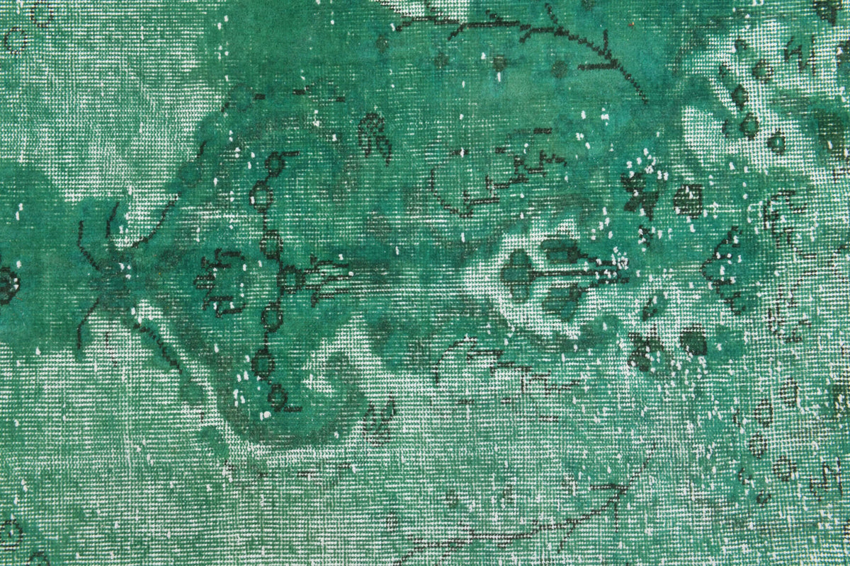 Overdyed Distressed Green Vintage Oushak Rug