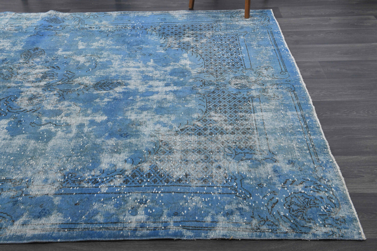 Vintage Distressed Oushak Blue Area Rug