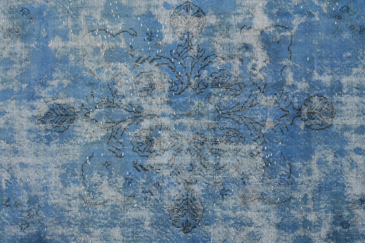 Vintage Distressed Oushak Blue Area Rug