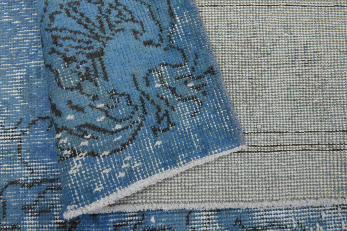 Vintage Distressed Oushak Blue Area Rug