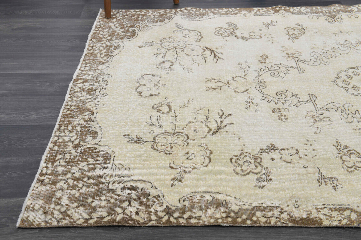 Neutral Beige Vintage Area Anatolian Rug