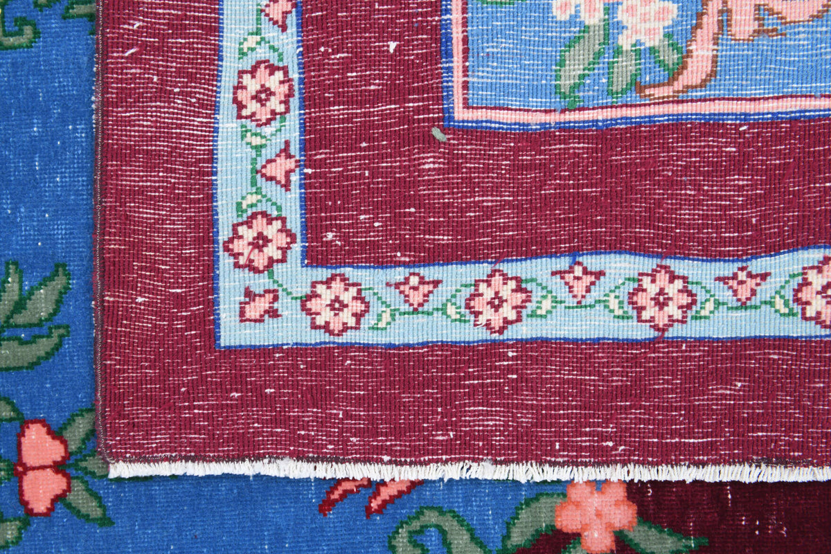 Blue & Burgundy - Vintage Oversized Anatolian Area Rug