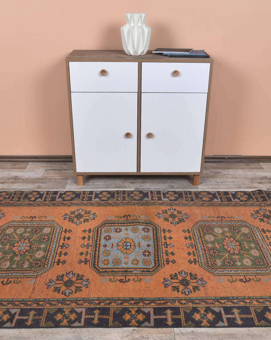Authentic Anatolian vintage runner rug (1970s) with floral design – one-of-a-kind at Fame Rugs