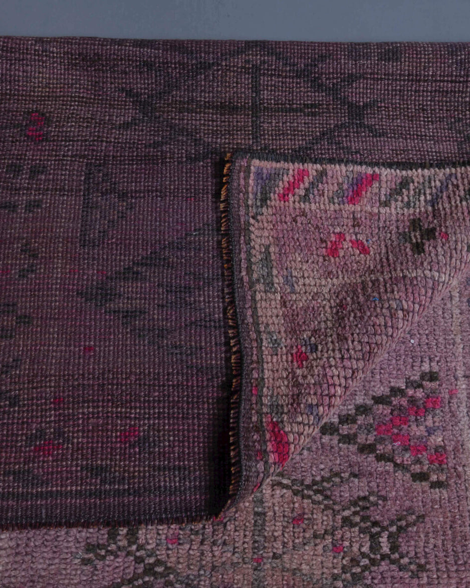 Nesrinter runner: 1970s handmade Anatolian runner with geometric motifs and cotton backing