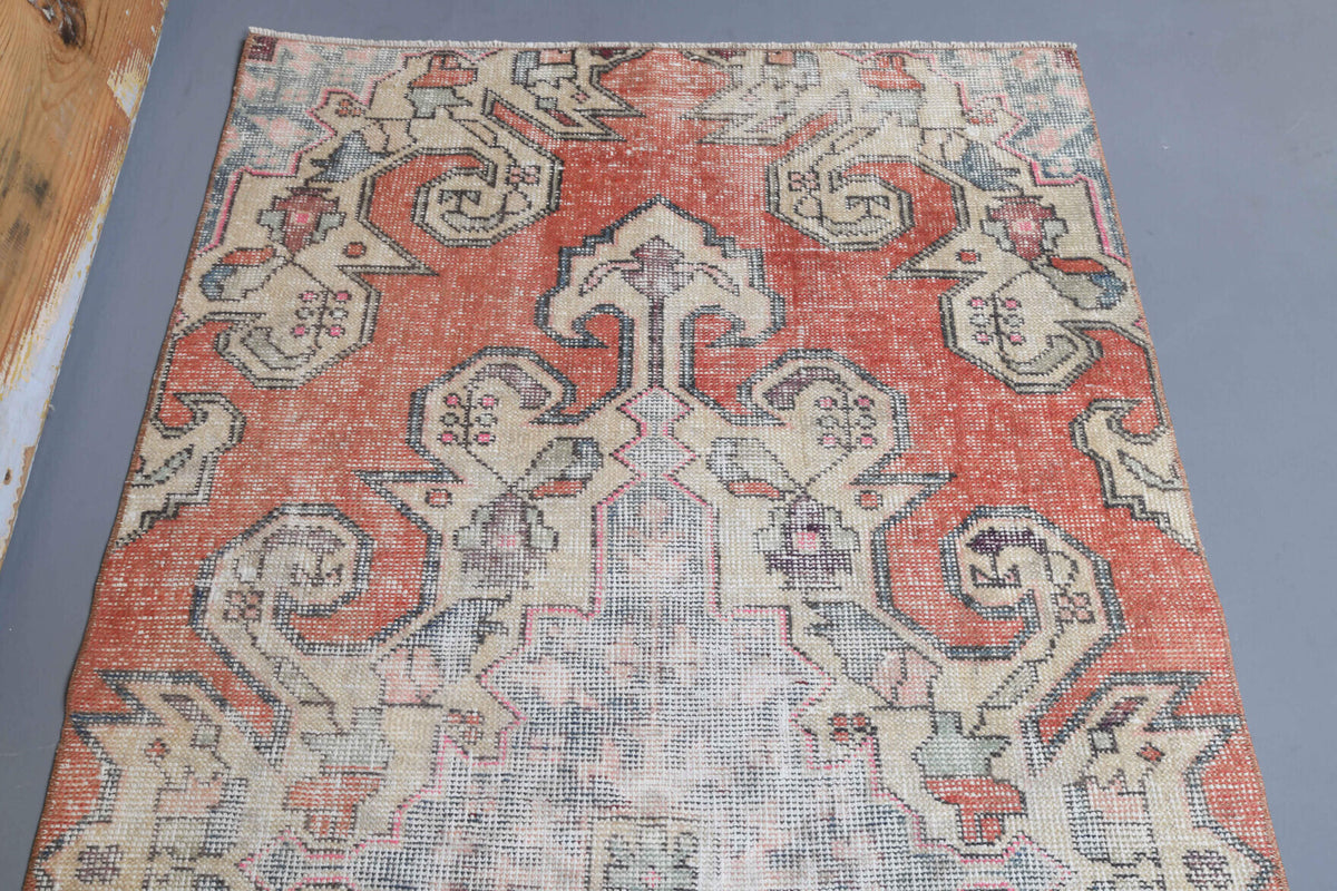 One-of-a-kind 1950s Anatolian antique washed vintage area rug in wool, 3'5" x 6'