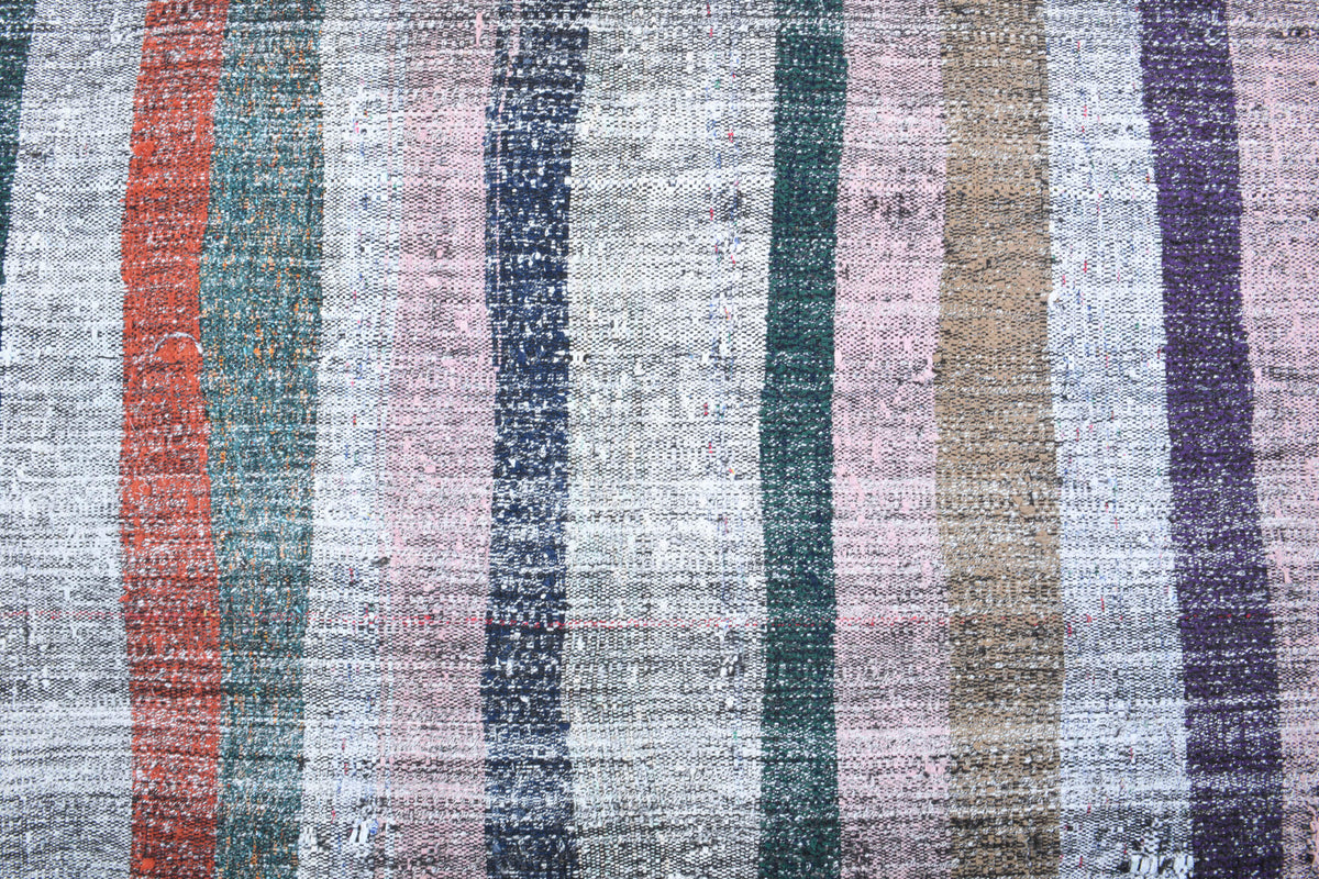 Nevres runner: 1960s handwoven flatweave Anatolian runner with striped motifs