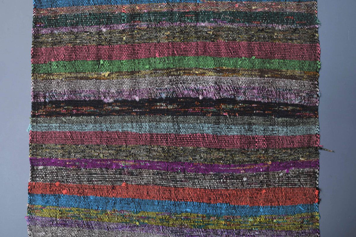 Nefisegul runner: 1960s handwoven flatweave Anatolian runner with striped motifs