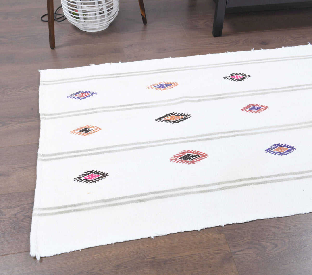 Lysipetra runner: 1960s handwoven flatweave Anatolian runner with striped motifs