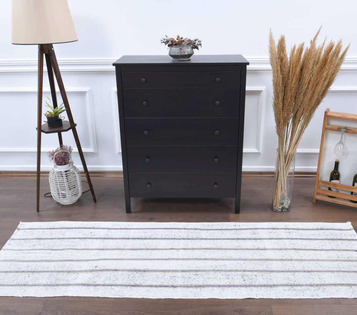 Authentic Anatolian vintage kilim runner rug (1960s) with striped design – one-of-a-kind at Fame Rugs