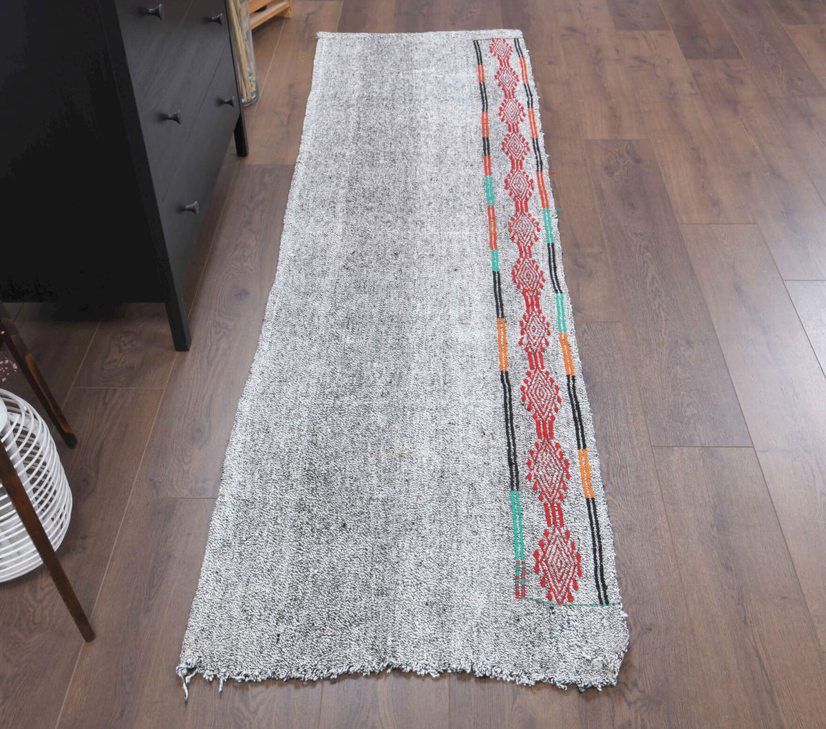Gray Ethnic Vintage Kilim Runner Rug