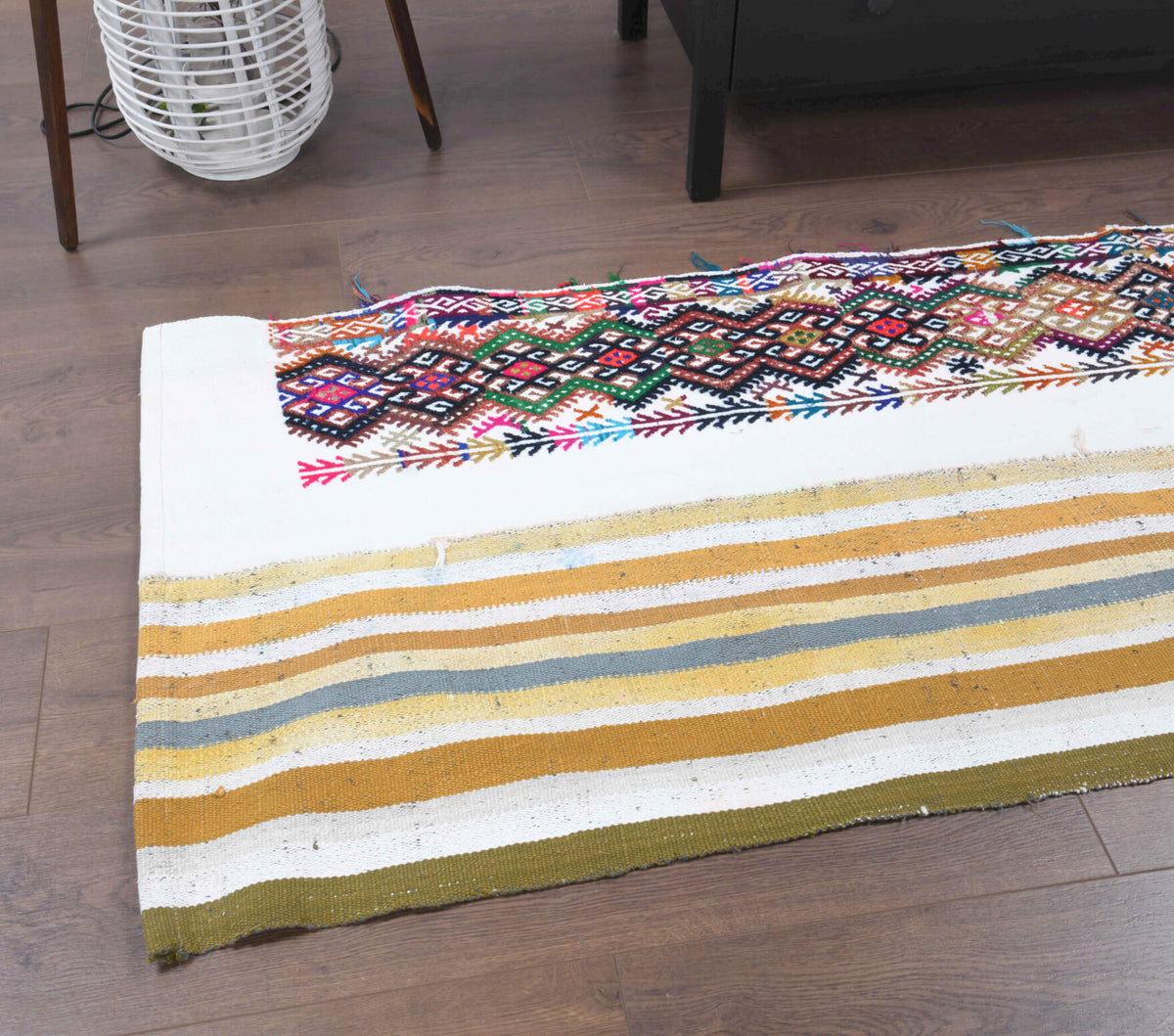 White Traditional Vintage Kilim Runner Rug