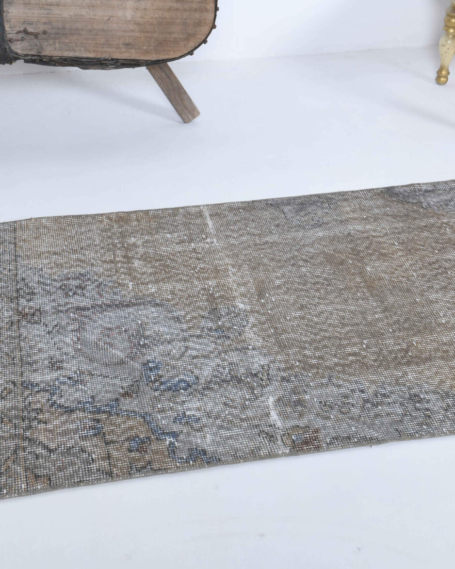 Hazanbike runner: 1970s handmade Anatolian runner with abstract motifs and cotton backing