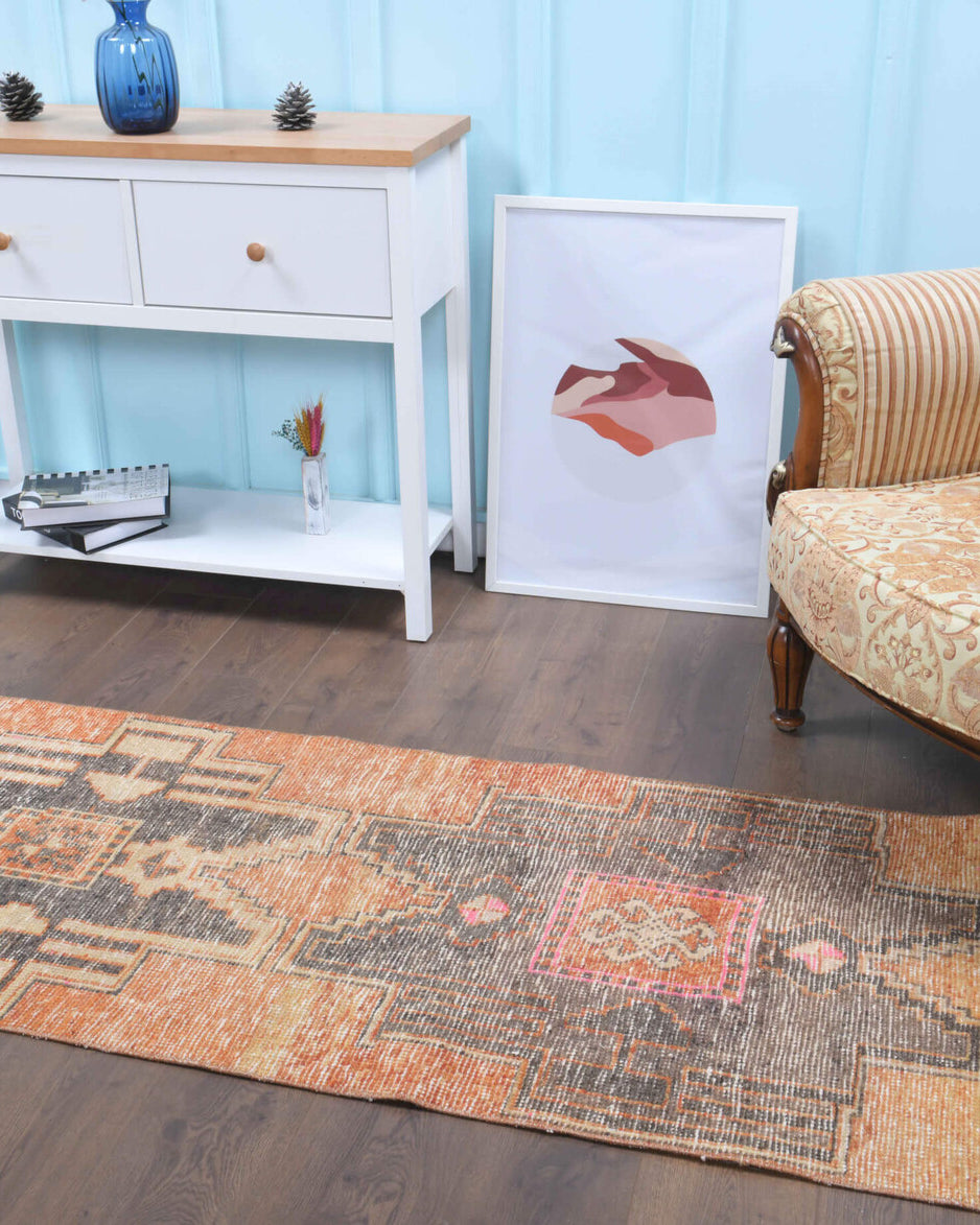 Handmade wool runner from Anatolia, Turkey – Vintage Runner Rug 2'6" x 11'