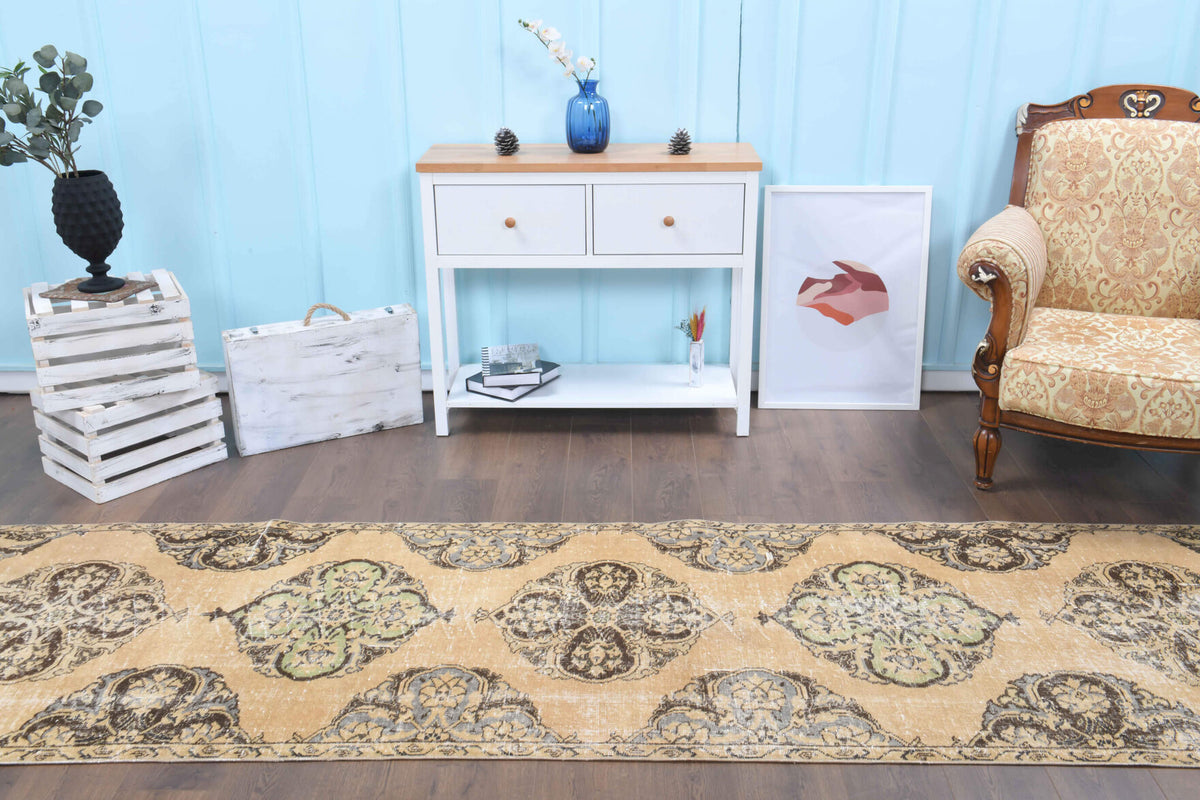 Handmade wool runner from Anatolia, Turkey – Turkish Vintage Runner Rug 3'2" x 11'3"