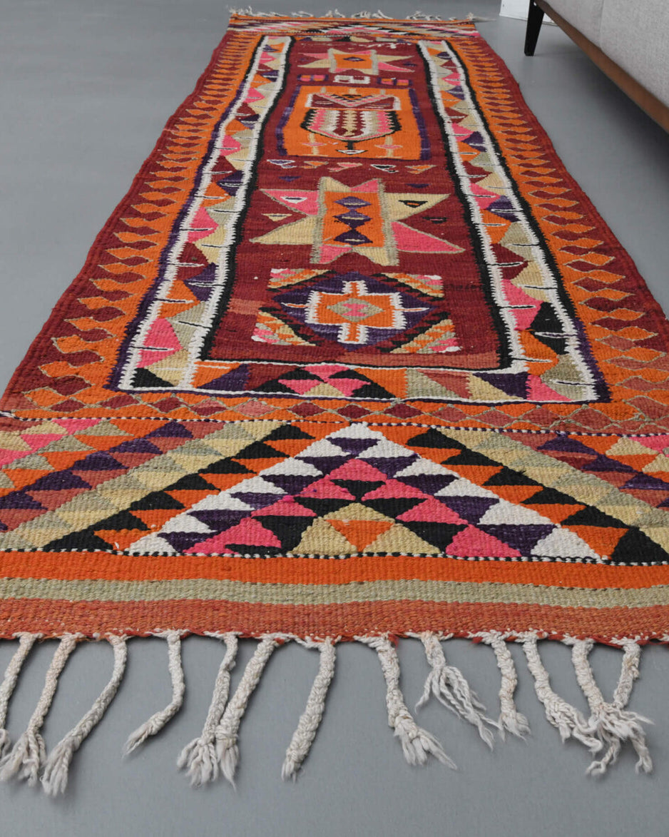 84x286 cm vintage kilim Anatolian runner rug – Vediagul, flatweave, wool