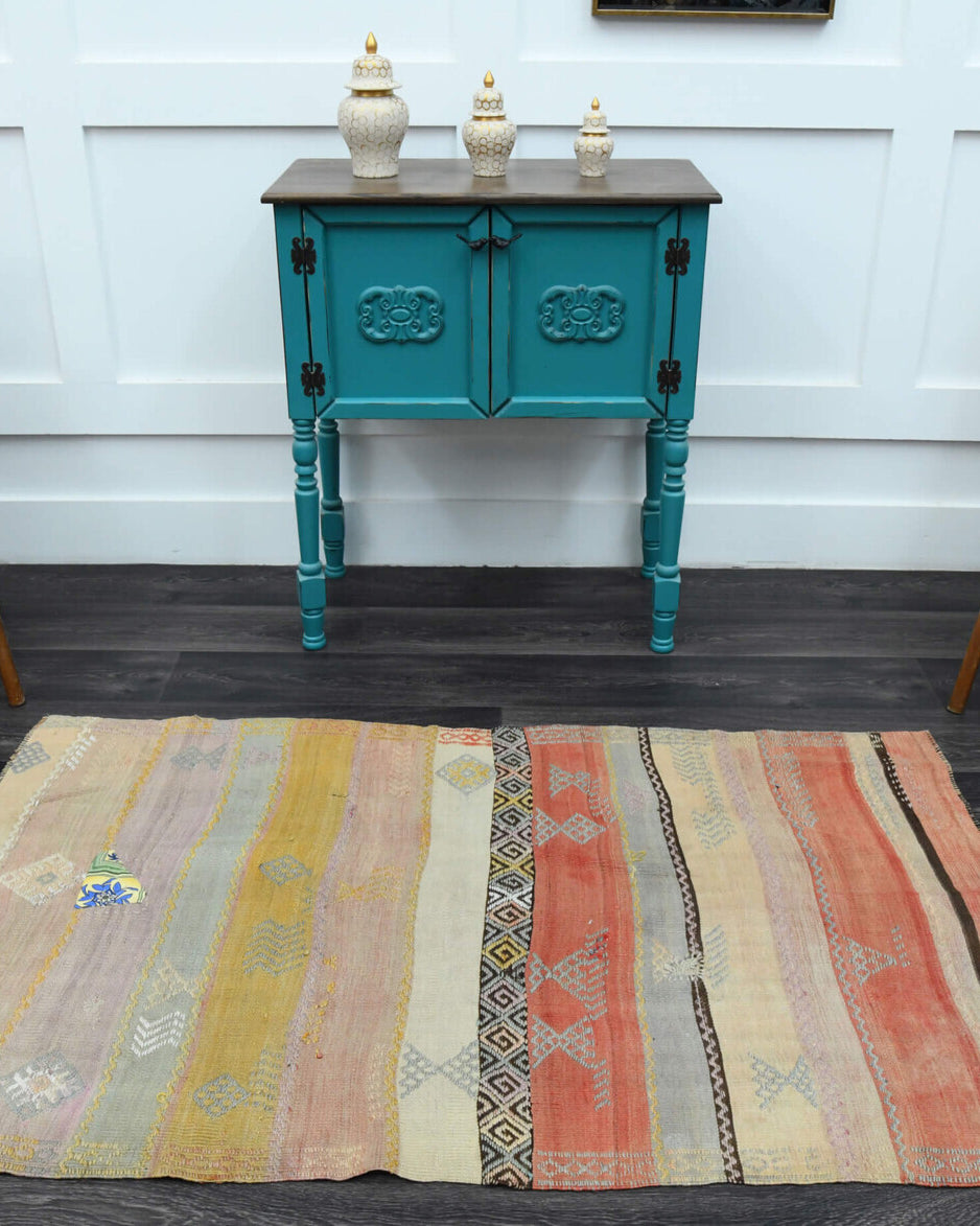 One-of-a-kind 1960s Anatolian vintage kilim rug in wool, 3'3" x 5'6"