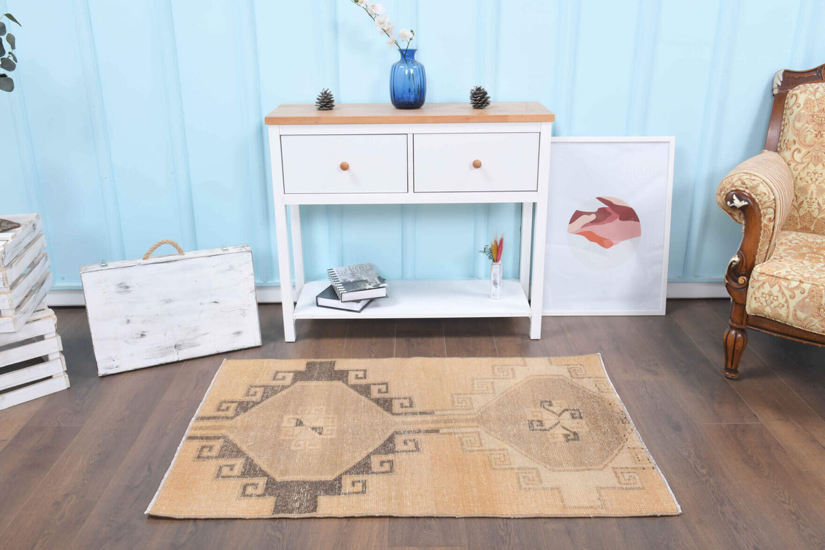 Vintage Oushak Tribal Throw Rug