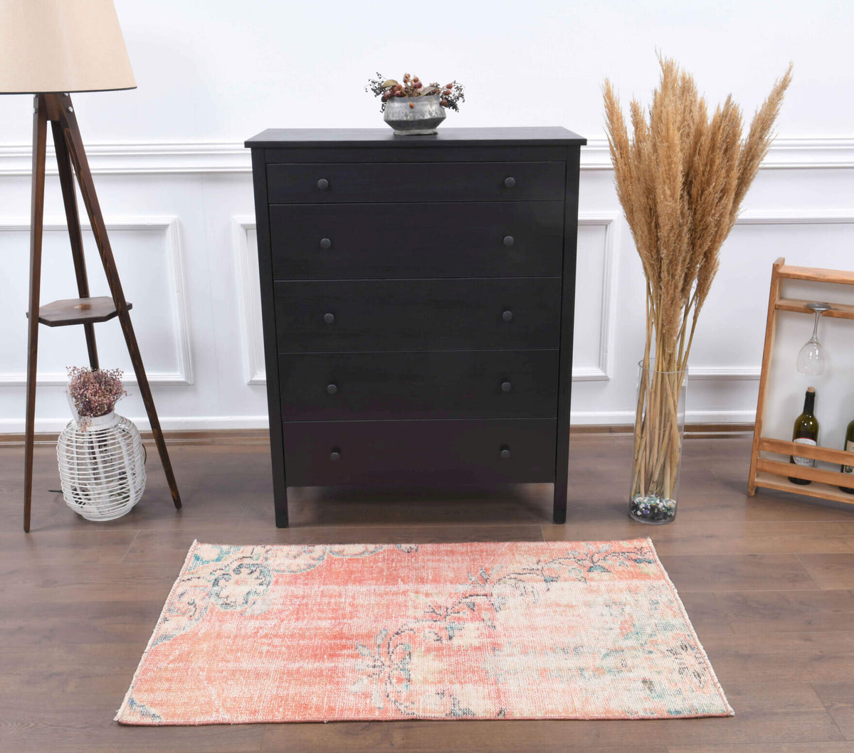 Vintage Oushak Faded Red Rug
