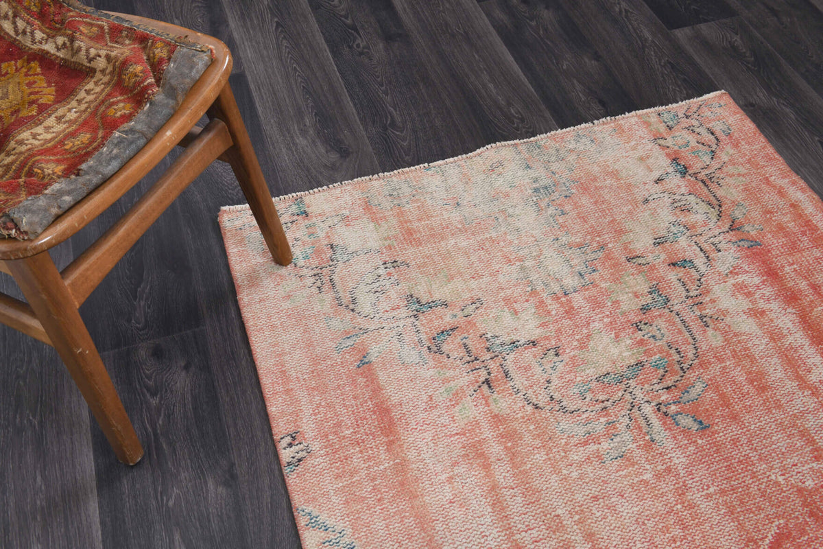 Handmade wool rug from Anatolia, Turkey – Vintage Oushak Square Small Rug 3'8" x 3'11"