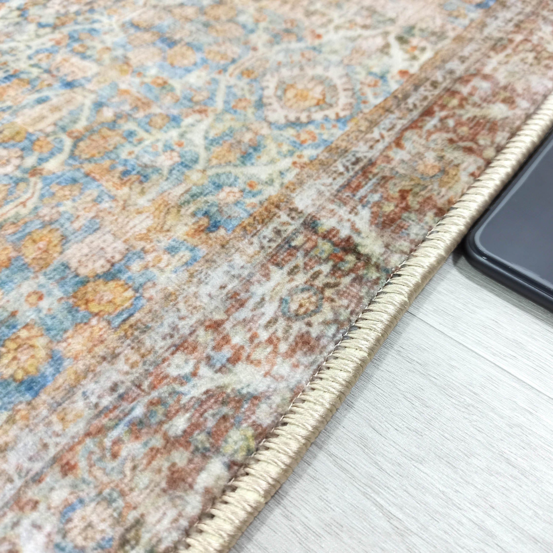 2x3 Persian Rug, Vintage Blue Terracotta Entryway Bedside Door Floor Mat Safe Non slip Bath Bathroom Kitchen Doormat Bohemian Decor Rugs