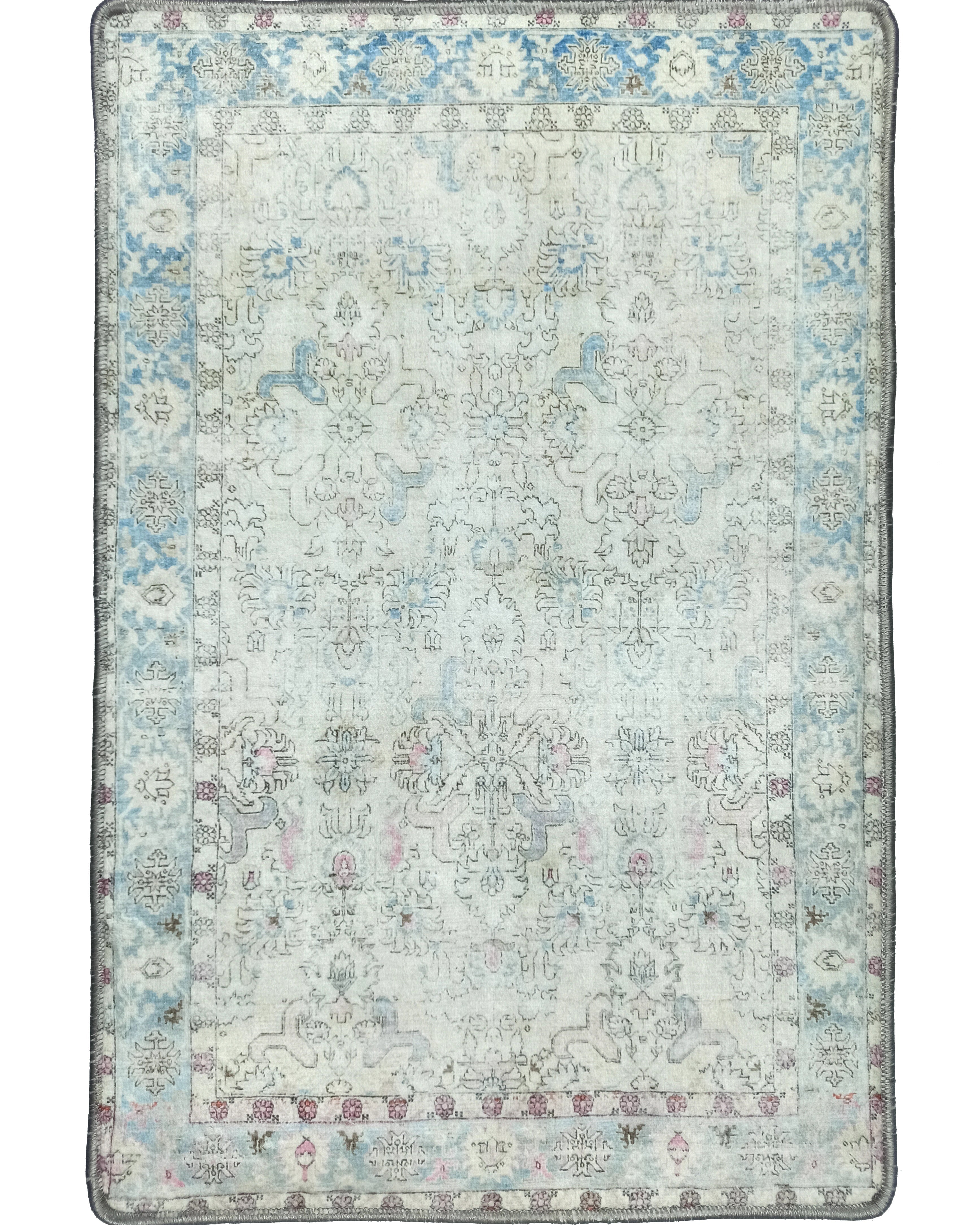 Bowie Neutral Blue Floral Turkish 2x3 Rug