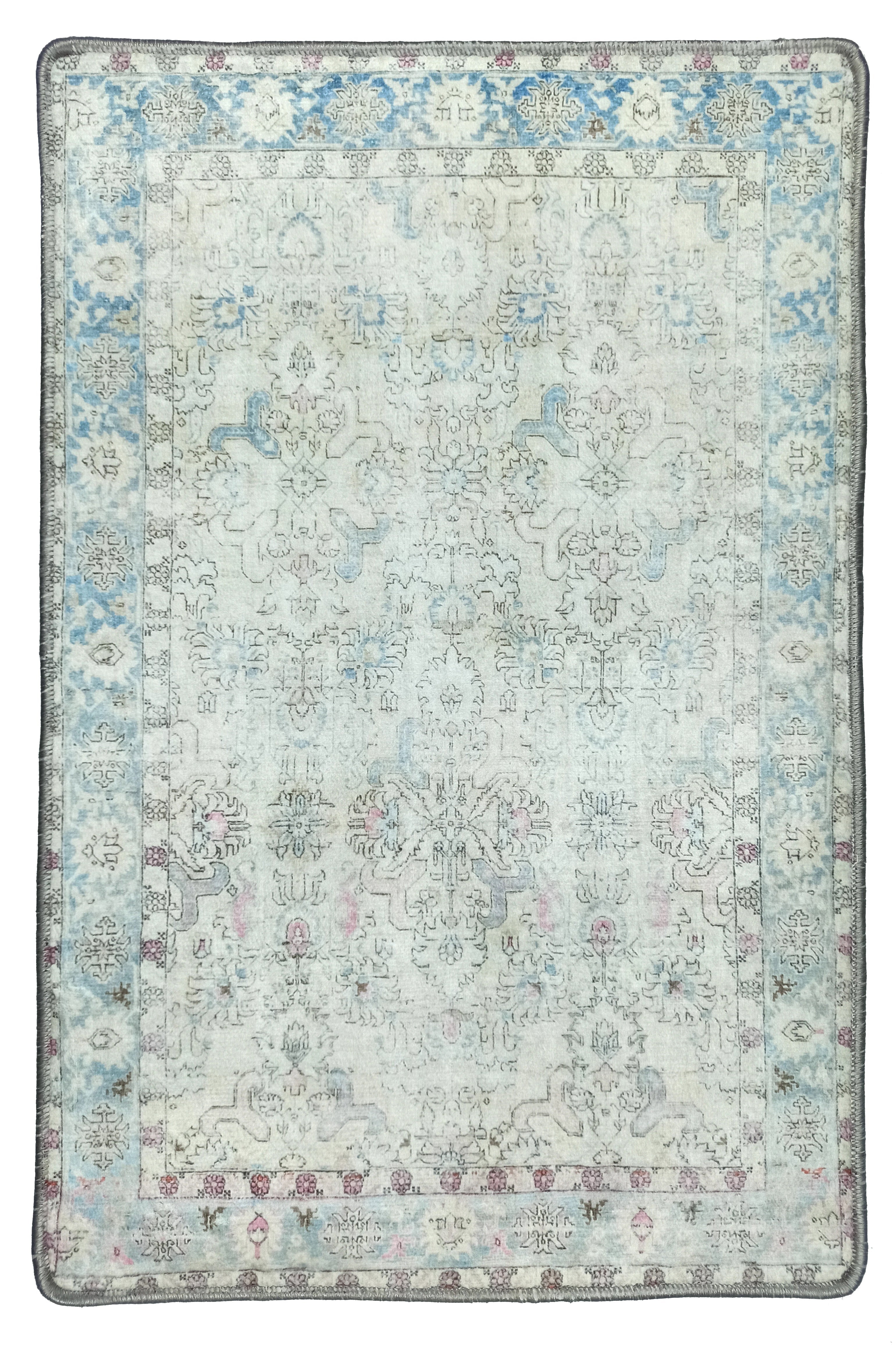 Bowie Neutral Blue Floral Turkish 2x3 Rug