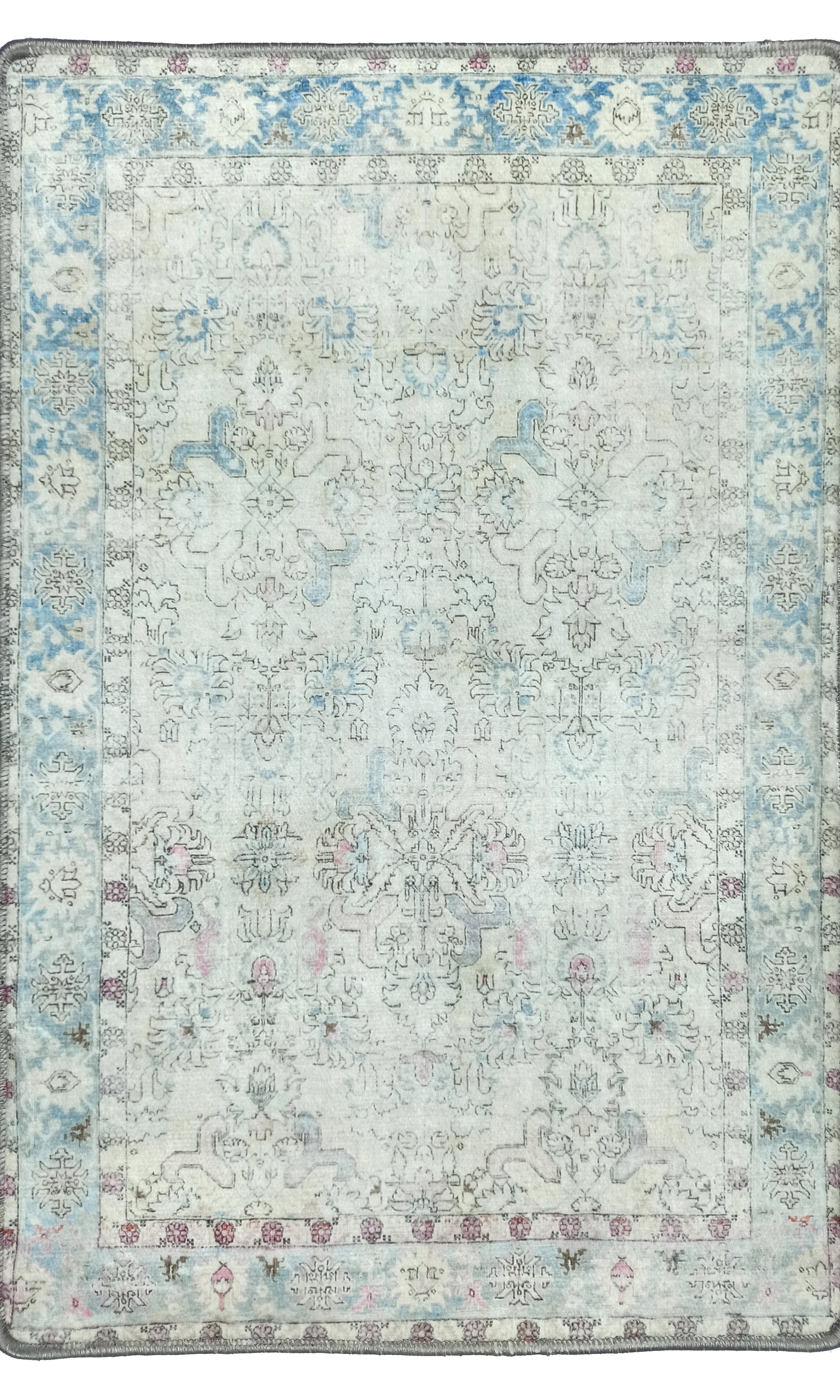 Bowie Neutral Blue Floral Turkish 2x3 Rug