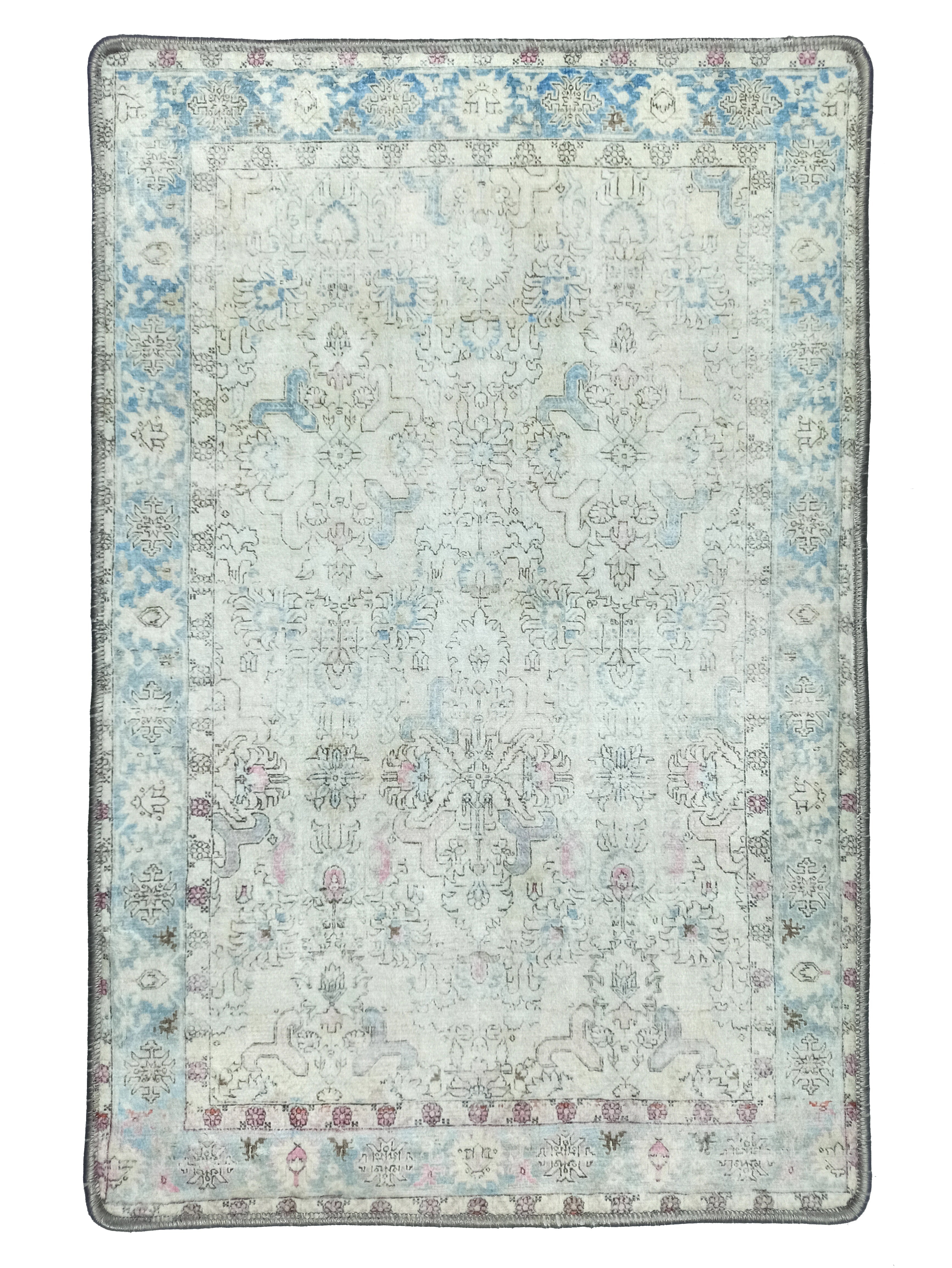 Bowie Neutral Blue Floral Turkish 2x3 Rug
