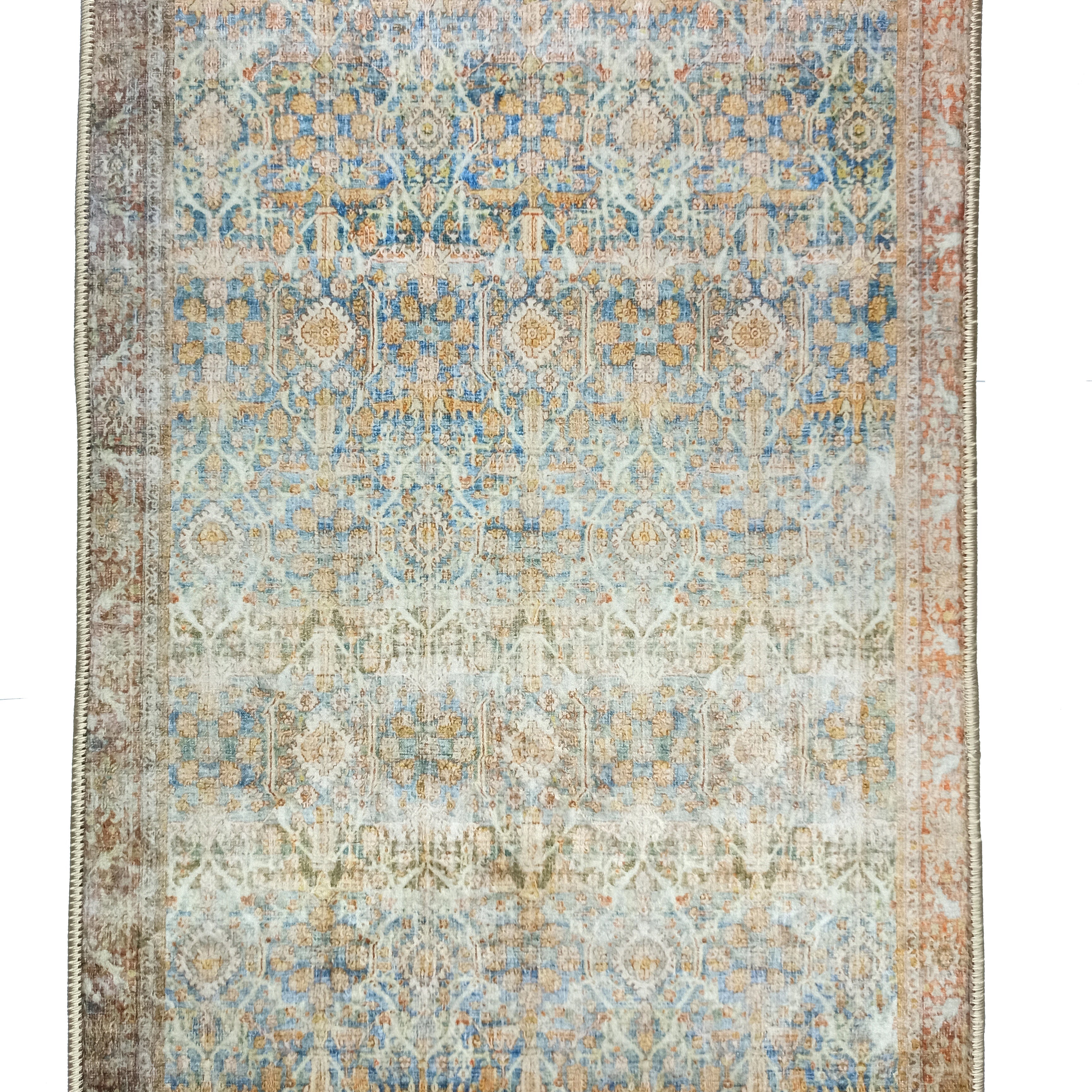 2x3 Persian Rug, Vintage Blue Terracotta Entryway Bedside Door Floor Mat Safe Non slip Bath Bathroom Kitchen Doormat Bohemian Decor Rugs